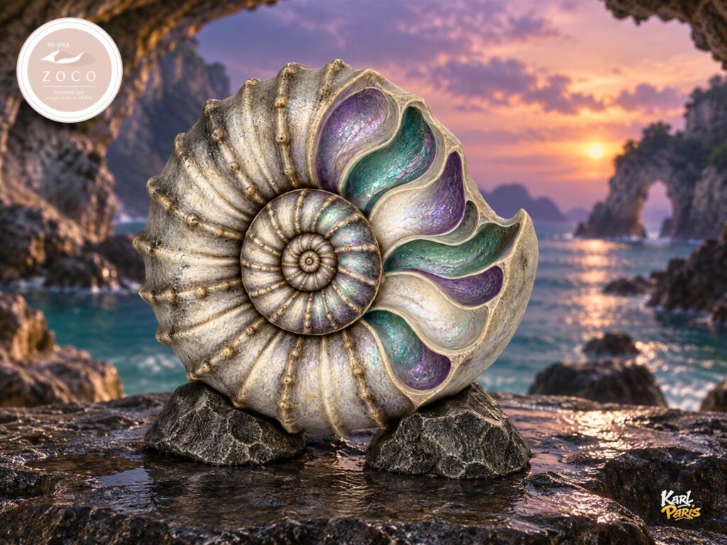 Karlparis Iridescent Ammonite Shell Pearlescent Nautical Sculpture Second Life