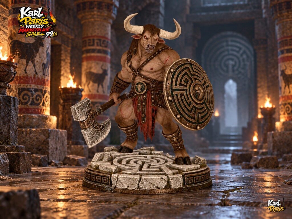 Karlparis Labyrinth Warlord Minotaur Warrior Axe And Shield Fantasy Statue Second Life