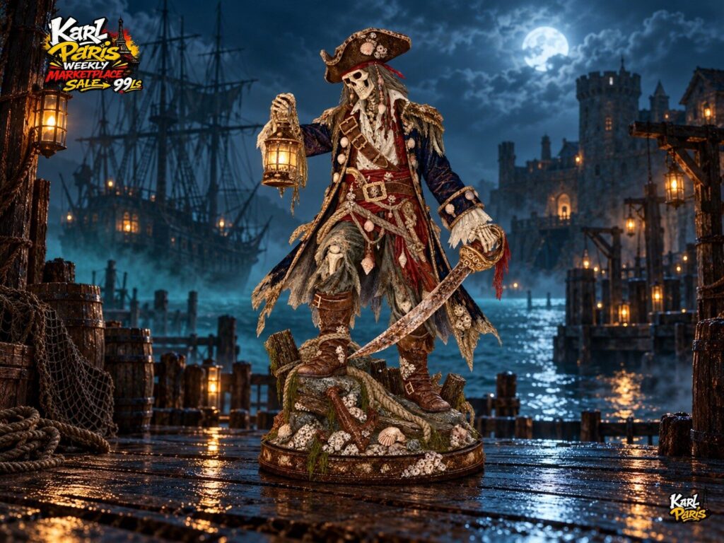 Karlparis Lantern Of The Dead Tide Skeleton Pirate Gothic Halloween Statue Second Life