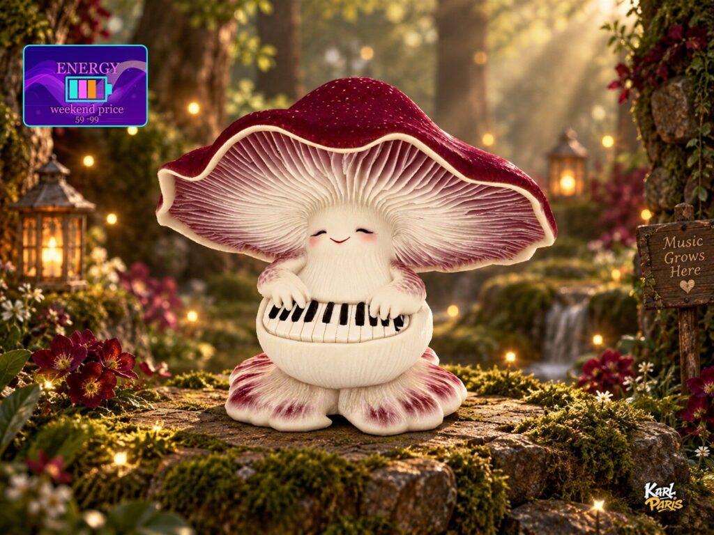 Karlparis Melody Mushroom Smiling Woodland Pianist Decorative Statue Second Life