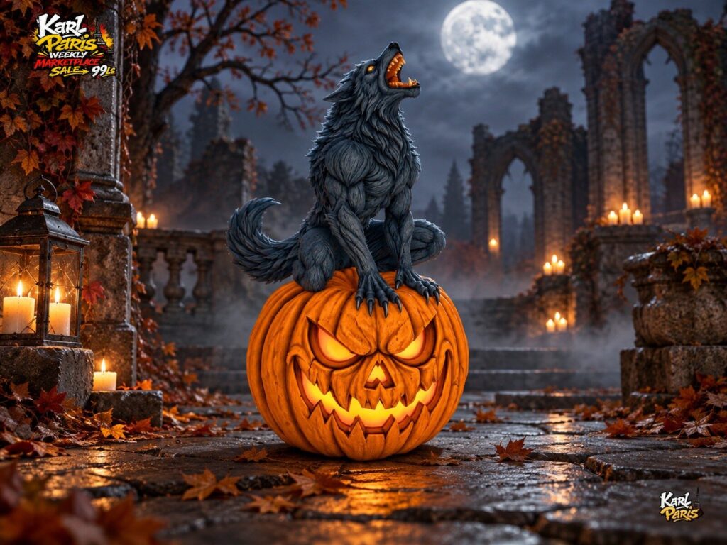 Karlparis Moonhowl Harvest Halloween Werewolf Pumpkin Statue Second Life