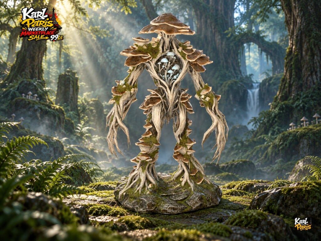 Karlparis Mycelial Guardian Mushroom Root Golem Forest Fantasy Decorative Statue Second Life