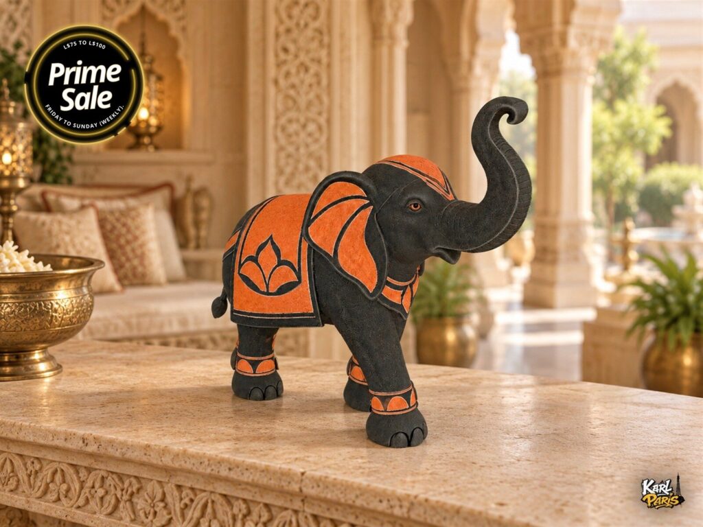 Karlparis Ornate Elephant Statue Orange Lotus Decorative Sculpture Second Life