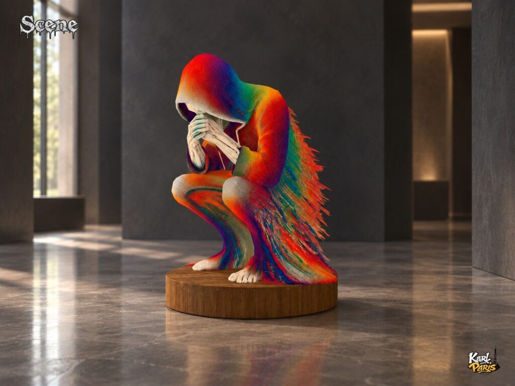 Karlparis Prismatic Solitude Rainbow Hooded Skeleton Art Sculpture Second Life