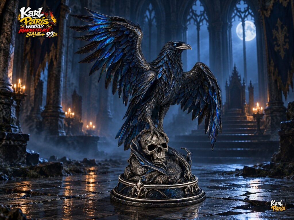 Karlparis Raven Of The Black Throne Skull Perch Gothic Halloween Decorative Statue Second Life