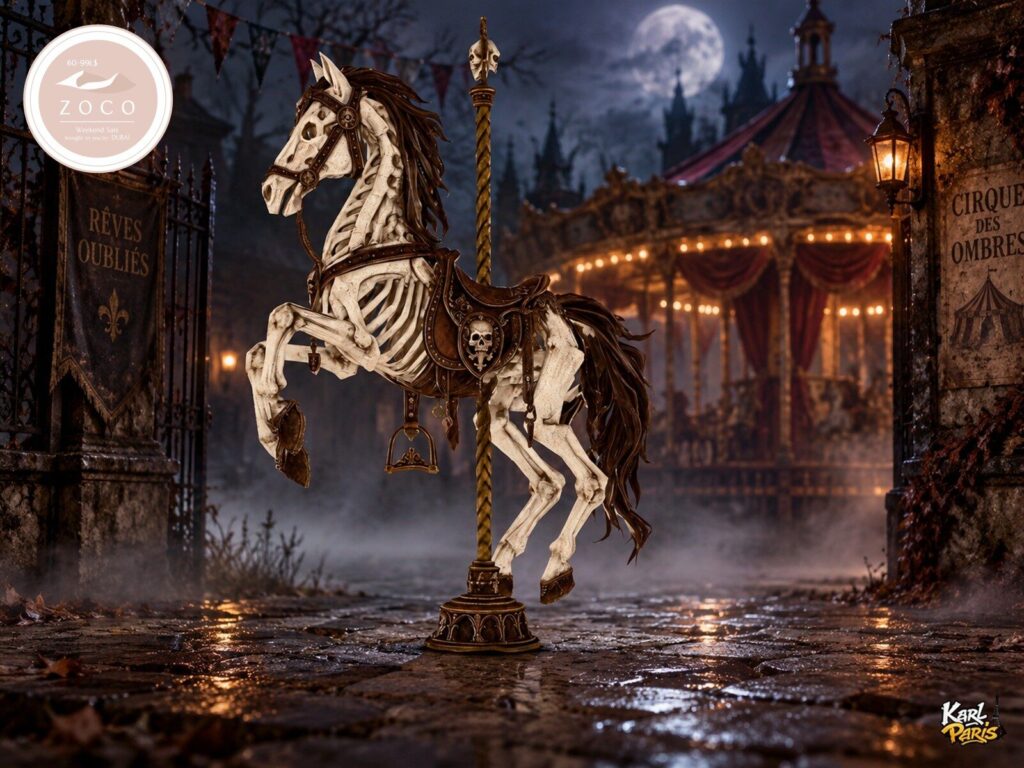 Karlparis Requiem Carousel Gothic Skeleton Horse Halloween Decor Second Life