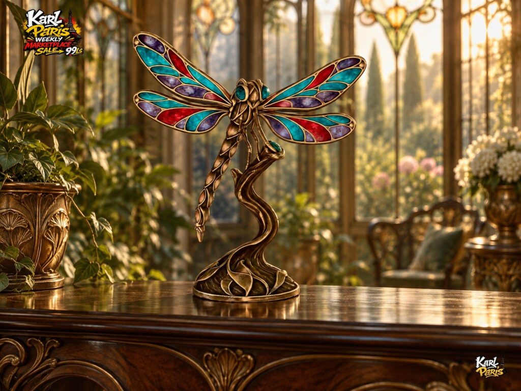 Karlparis Stained Glass Dragonfly Art Nouveau Bronze Sculpture Second Life