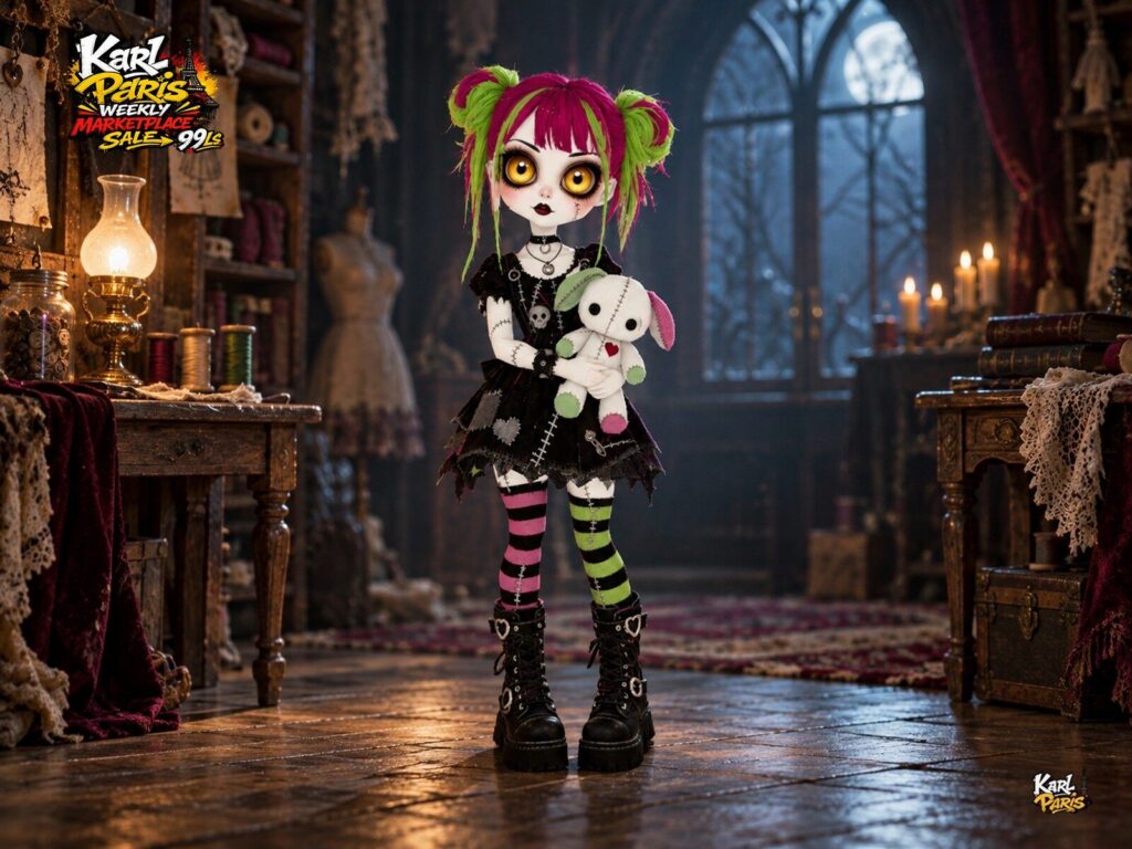 Karlparis Stitched Sweetheart Gothic Doll And Patchwork Bunny Halloween Decor Second Life