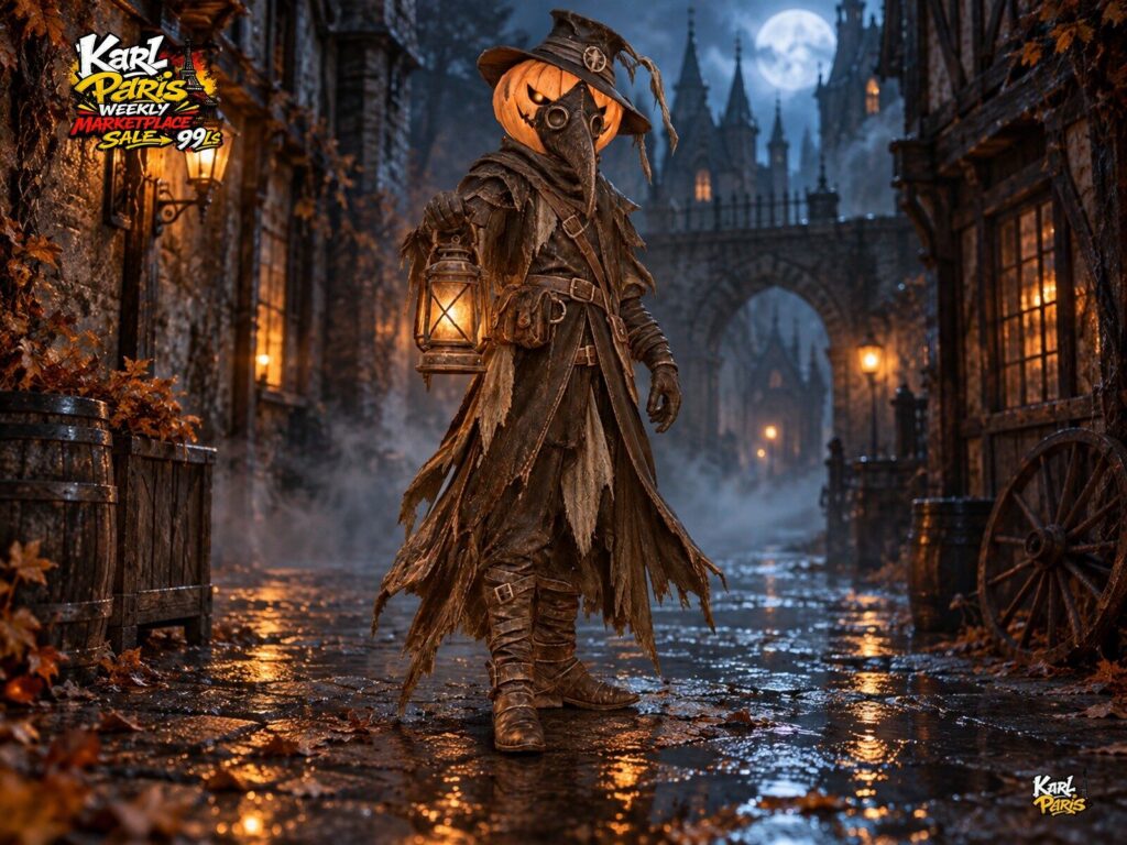 Karlparis The Lantern Reaper Pumpkin Plague Doctor Halloween Statue Second Life