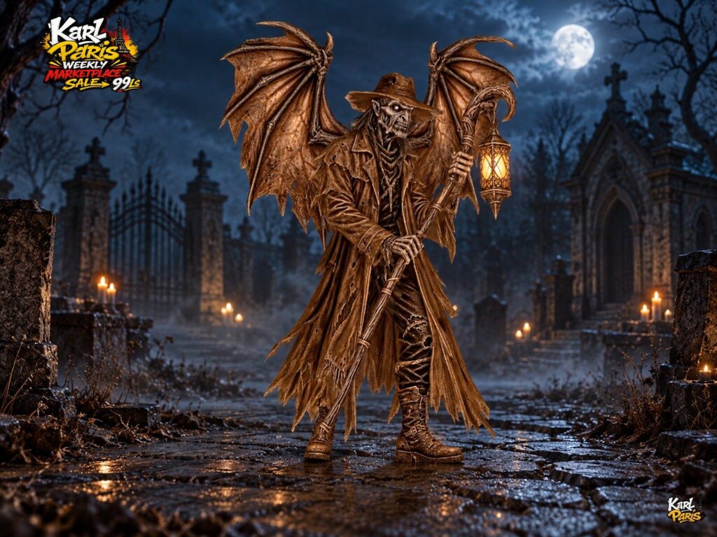 Karlparis The Lantern Wraith Winged Skeleton Gothic Halloween Decorative Statue Second Life