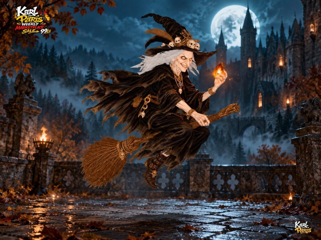 Karlparis The Night Hags Flight Halloween Witch Broom Statue Second Life