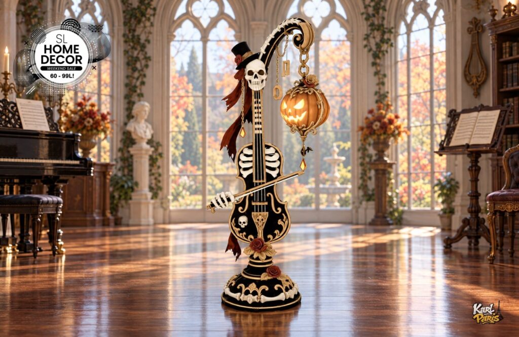 Karlparis The Pumpkin Requiem Skeleton Violin Halloween Statue Second Life