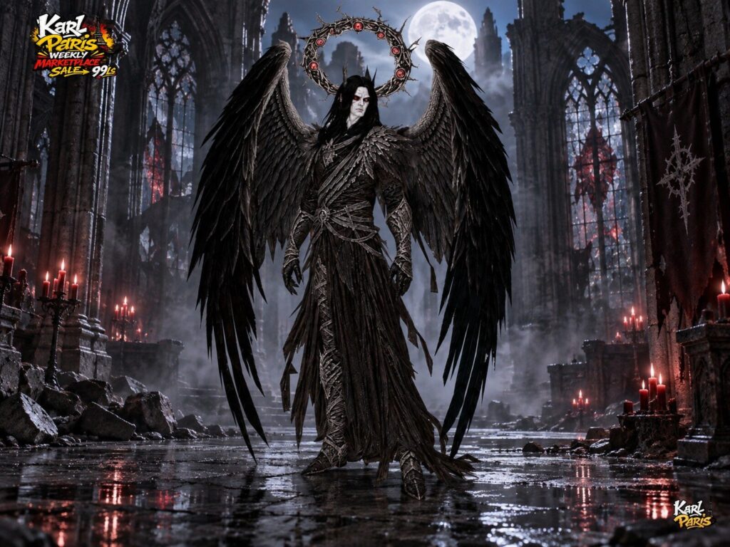 Karlparis Thorned Seraph Of The Abyss Gothic Dark Angel Statue Second Life