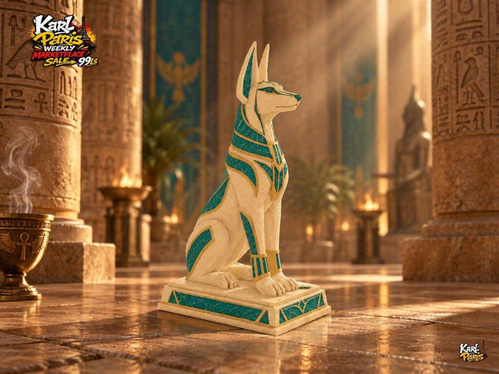 Karlparis Turquoise Guardian Egyptian Jackal Statue With Gold Details Second Life